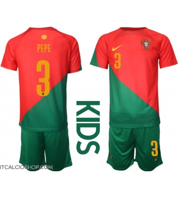 Portogallo Pepe #3 Prima Maglia Bambino Mondiali 2022 Manica Corta (+ Pantaloni corti)